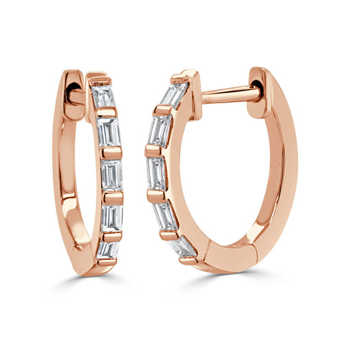 14k Gold & Baguette Diamond Huggie Earrings - 0.24ct - 2