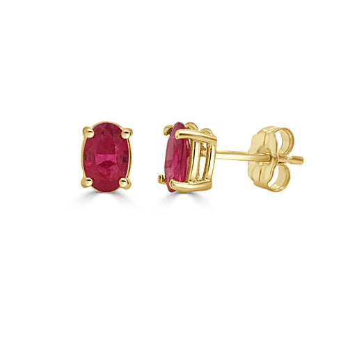 14K Gold & Ruby Oval Studs - 0.96ct - 2