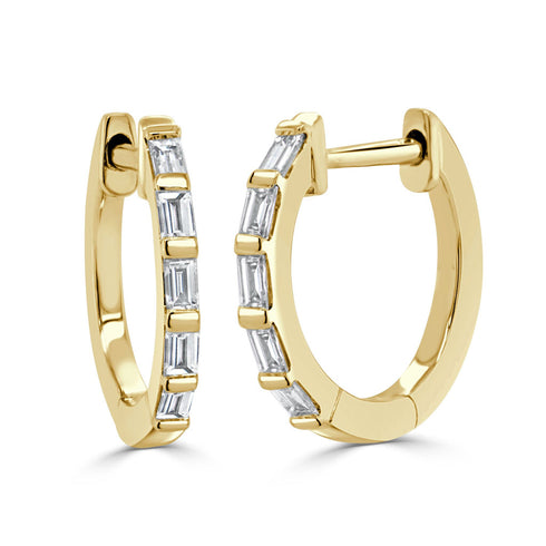 14k Gold & Baguette Diamond Huggie Earrings - 0.24ct - 2