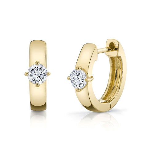 Huggies With Round Diamond Center 18k Yellow Gold - 1