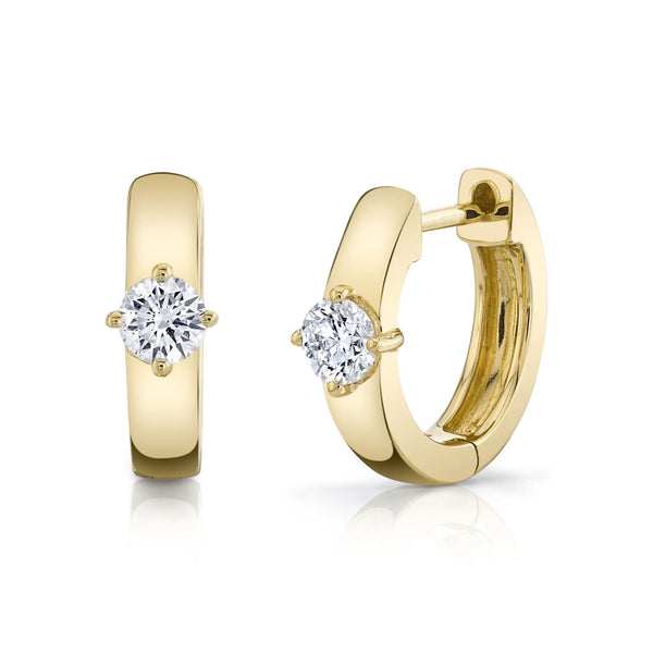 Huggies With Round Diamond Center 18k Yellow Gold - 1