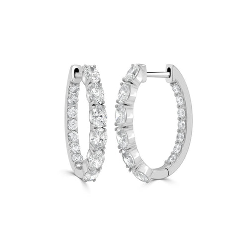 14K Gold Oval Diamond Hoop Earrings - 2.22ct - 2