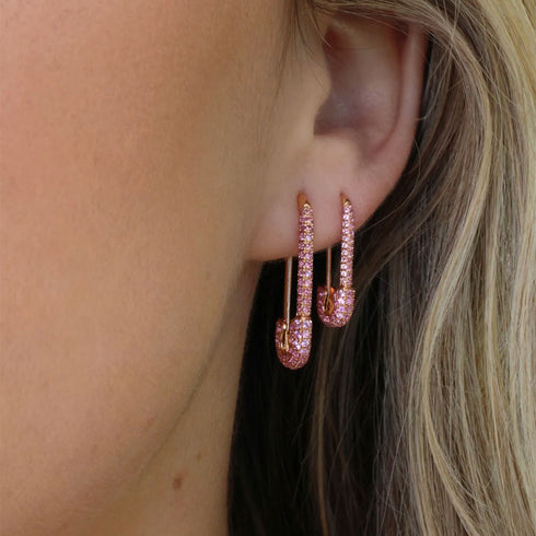 Pink Sapphire Safety Pin Earring 18k Rose Gold - 2