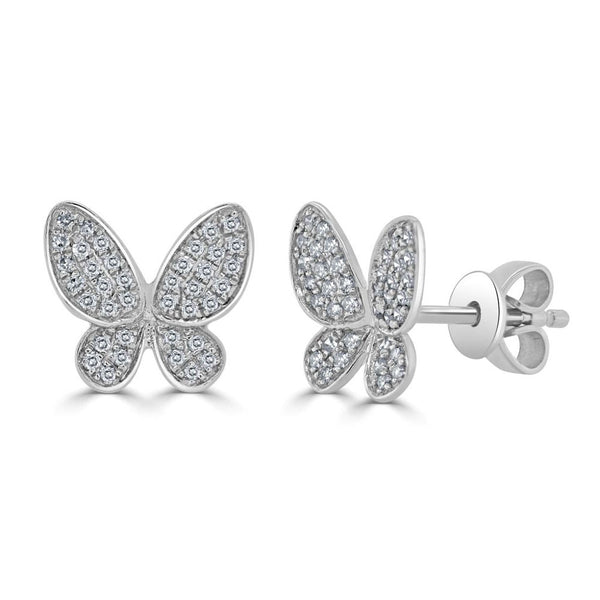 14k Gold & Diamond Butterfly Stud Earrings - 0.18ct - 2