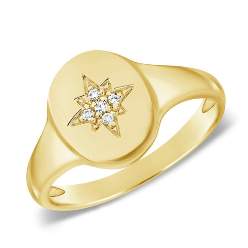 14k Gold & Diamond Starburst Pinky Ring - 0.02ct - 1