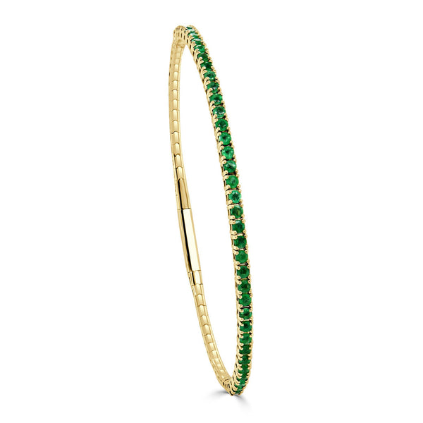 14K Gold & Green Emerald Flexible Bangle - 1.71ct - 2