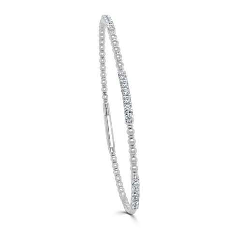 14k Gold & Diamond Flexible Beaded Bangle - 0.70ct - 2