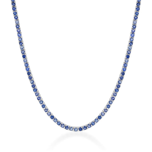 14k Gold & Blue Sapphire Tennis Necklace 10ct - 1