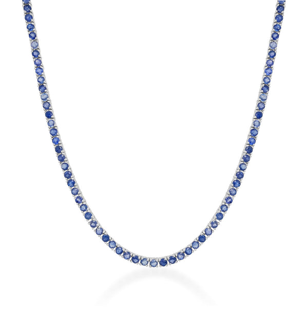 14k Gold & Blue Sapphire Tennis Necklace 10ct - 1