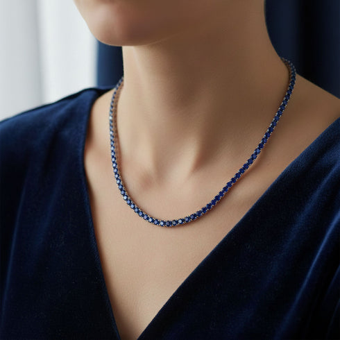 14k Gold & Blue Sapphire Tennis Necklace 10ct - 2