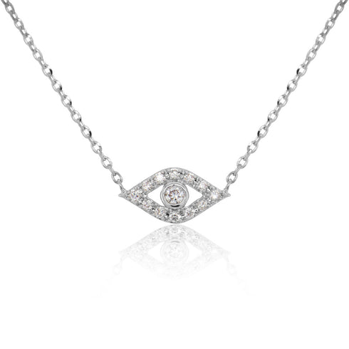14k Gold & Diamond Evil Eye Necklace - 0.08ct - 1