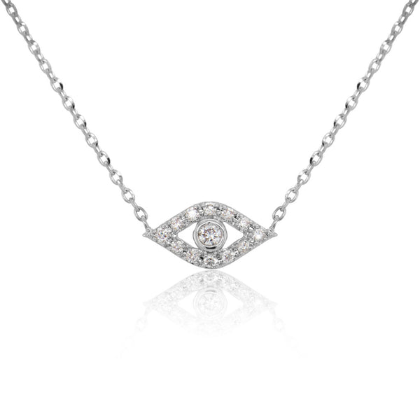 14k Gold & Diamond Evil Eye Necklace - 0.08ct - 1