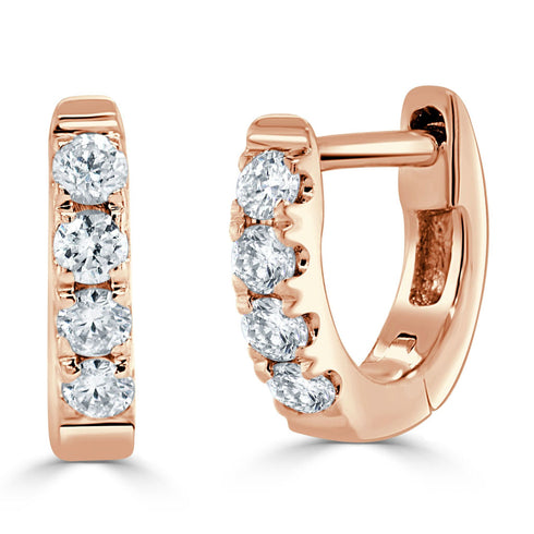 14k Gold & Diamond Tiny Huggie Earrings - 0.12ct - 1