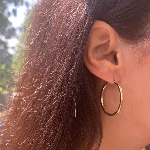 14k Gold Tube Hoop Earrings - 2
