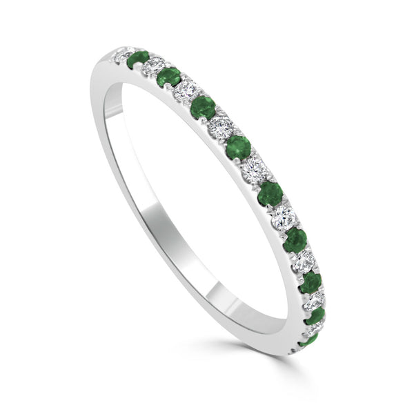 14K Gold Diamond & Emerald Alternating Band - 2