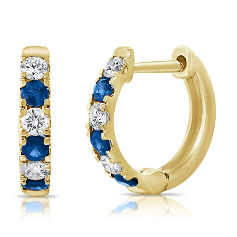 14K Gold Diamond & Sapphire Alternating Huggie Earring - 2