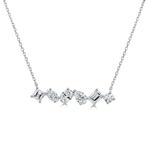 14k Gold Fancy Shape Diamond Bar Necklace - 2