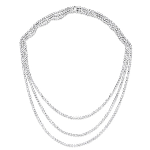 14K Gold Diamond 3 Strand Tennis Necklace - 2