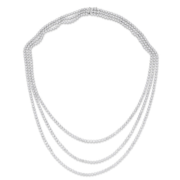 14K Gold Diamond 3 Strand Tennis Necklace - 2