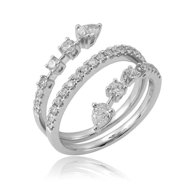 18k Gold Round & Pear-Shaped Diamond Open Wrap-Around Ring - 0.75ct - 1