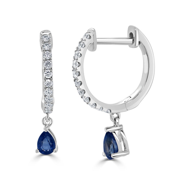 14K Gold Diamond & Sapphire Pear Shape Drop Earring - 2