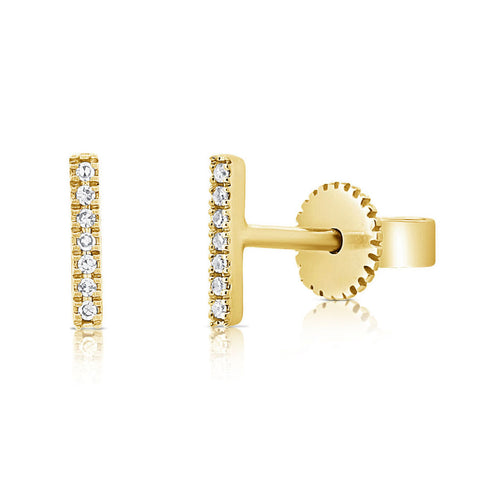 14k Gold & Diamond Bar Stud Earrings - 0.03ct - 2