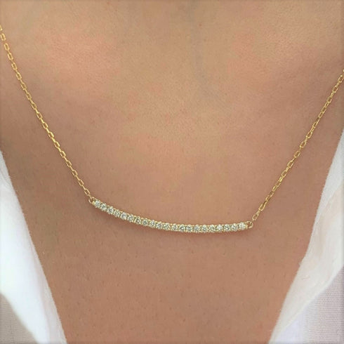 14k Gold & Diamond Curved Bar Necklace - 0.27ct - 2