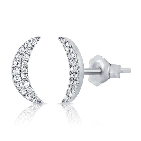14k Gold & Diamond Moon Stud Earrings - 0.11ct - 1