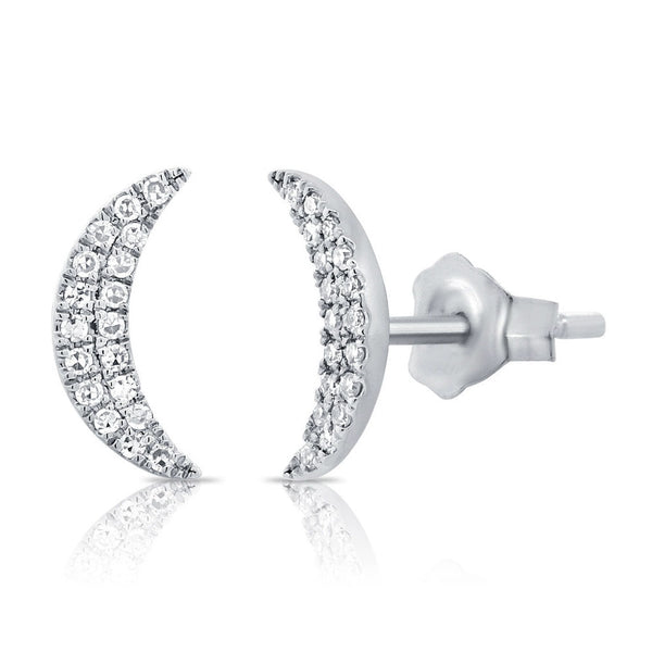 14k Gold & Diamond Moon Stud Earrings - 0.11ct - 1