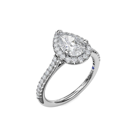 Delicate Pear Shaped Halo And Pave Band Engagement Ring - 2