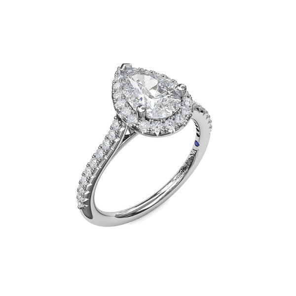 Delicate Pear Shaped Halo And Pave Band Engagement Ring - 2