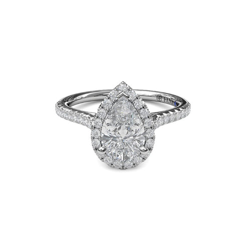 Delicate Pear Shaped Halo And Pave Band Engagement Ring - 4
