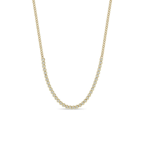 14k Small Diamond Bezel Tennis Segment XS Curb Chain Necklace - 2