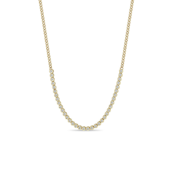 14k Small Diamond Bezel Tennis Segment XS Curb Chain Necklace - 2