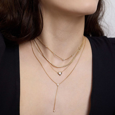 14k Small Diamond Bezel Tennis Segment XS Curb Chain Necklace - 3