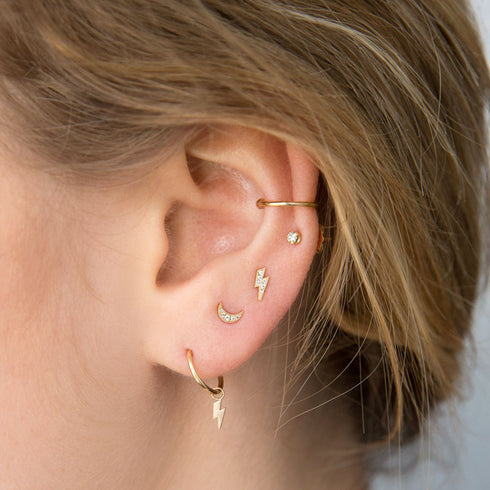 14k Itty Bitty Pavé Diamond Lightning Bolt Stud - 3