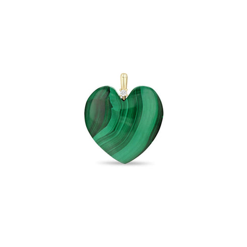 14k Single Large Malachite Heart with Diamond Bail Charm Pendant - 2