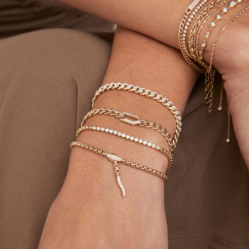 14k Pavé Diamond Oval Link Medium Curb Chain Bracelet - 4