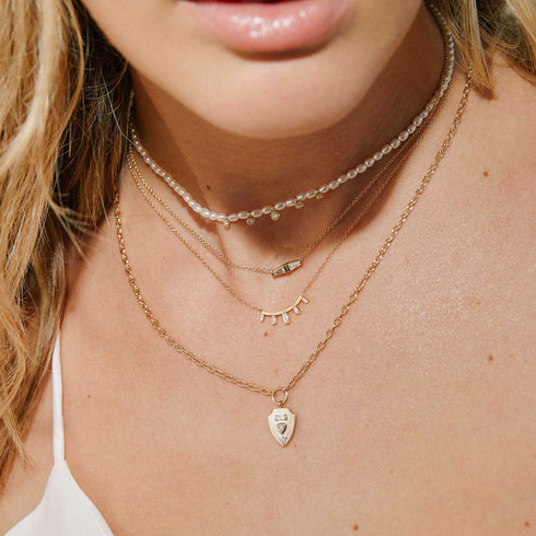 14k Mixed Cut Diamond Brushed Gold Shield Pendant Necklace - 3