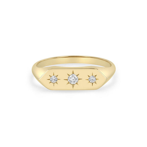 14k Graduated Star Set Diamonds Elongated Hexagon Signet Ring - 2