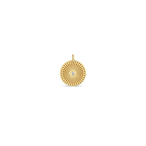14k Single Small Sunbeam Medallion Disc Charm Pendant - 2