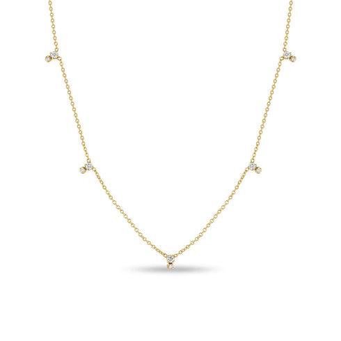 14k Stacked Prong Diamond Station Necklace - 2