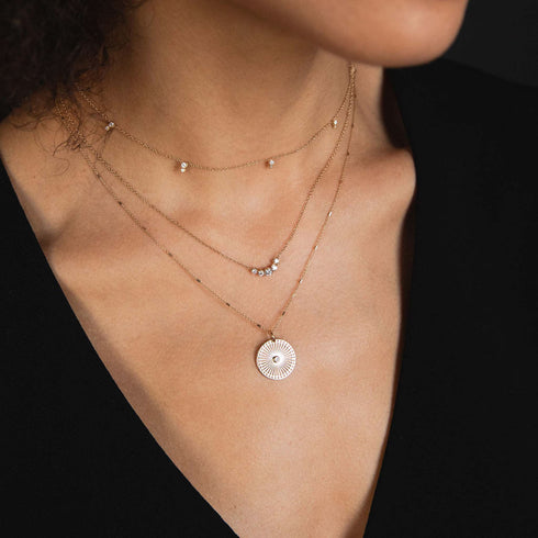 14k Stacked Prong Diamond Station Necklace - 3