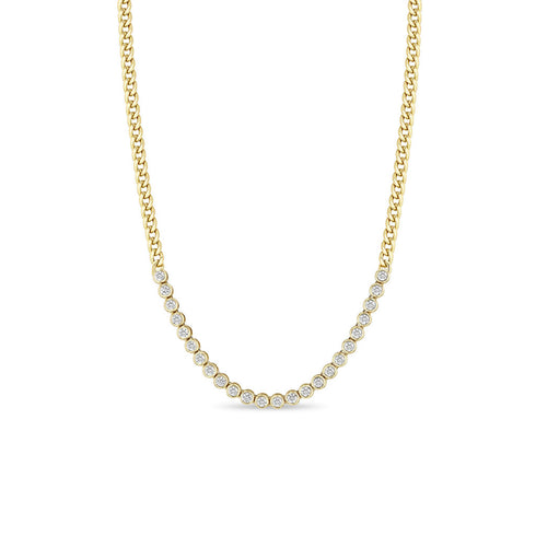 14k Diamond Bezel Tennis Segment Small Curb Chain Necklace - 2
