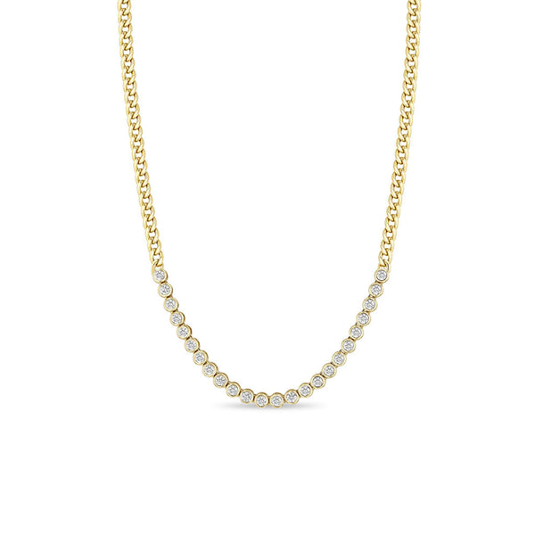 14k Diamond Bezel Tennis Segment Small Curb Chain Necklace - 2