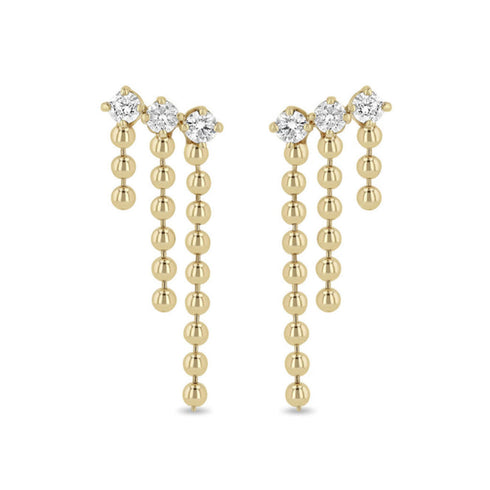 14k Prong Diamond & Bead Chain Waterfall Earrings - 2