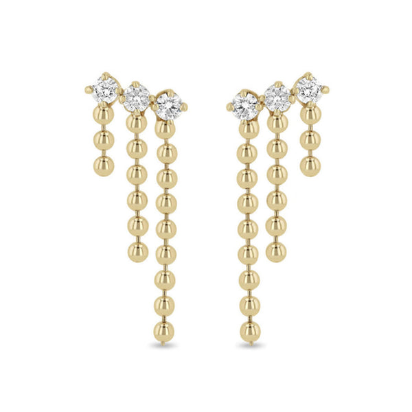 14k Prong Diamond & Bead Chain Waterfall Earrings - 2