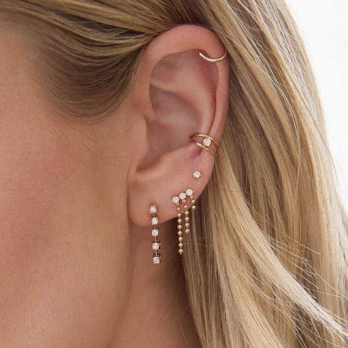 14k Prong Diamond & Bead Chain Waterfall Earrings - 3