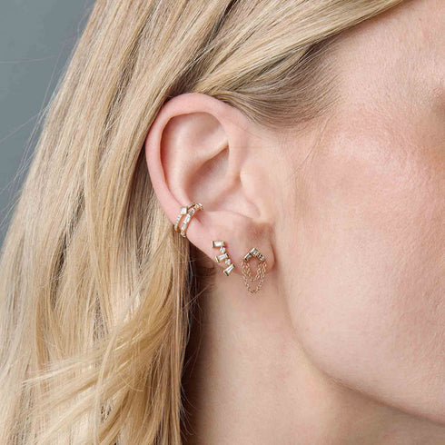 14k Princess & Baguette Diamond Arrow Chain Drop Earrings - 3