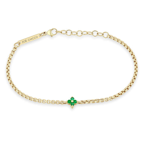 14k Prong Emerald Quad Box Chain Bracelet - 2